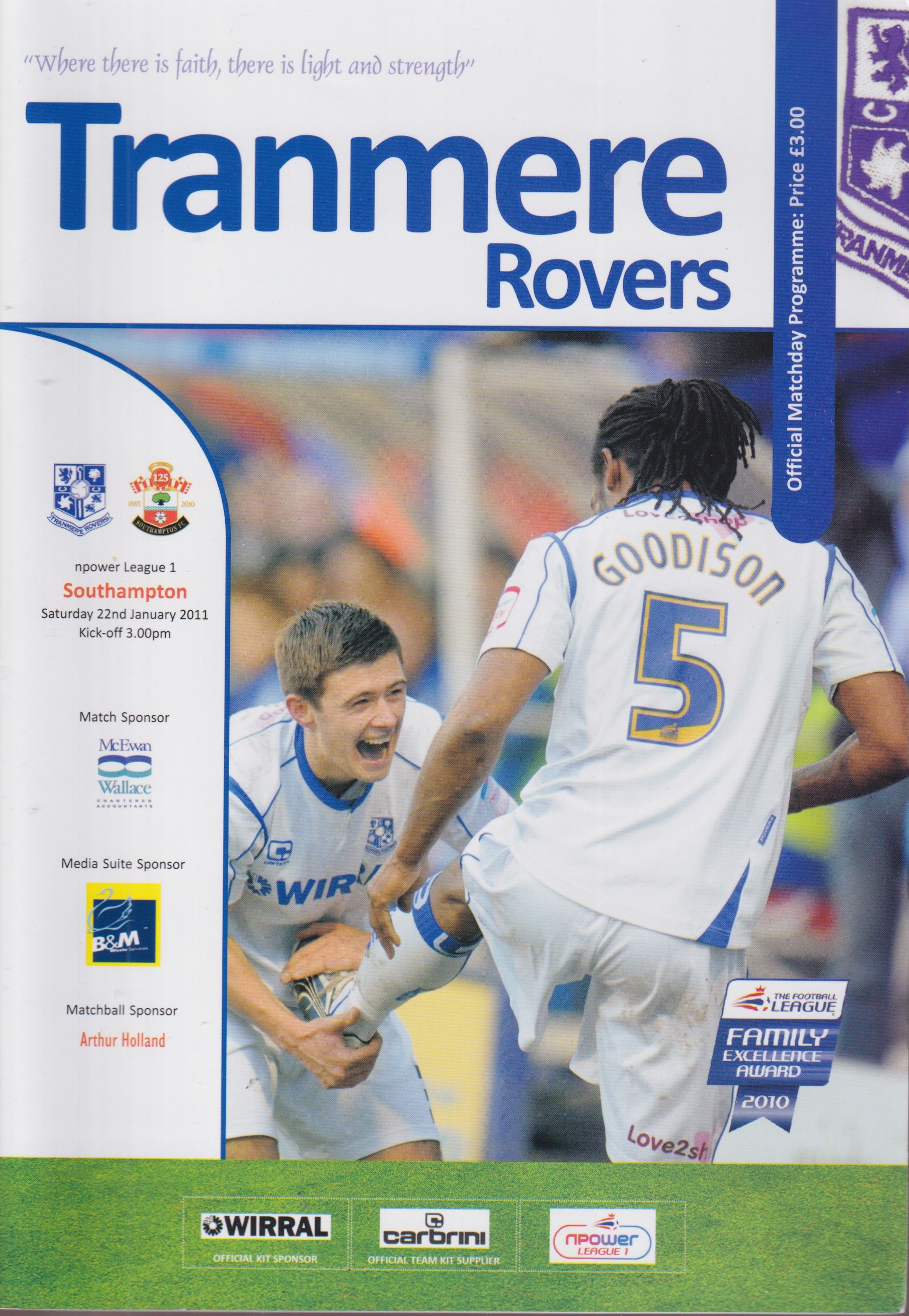 Tranmere Rovers v Southampton match programme